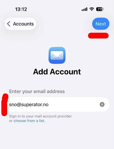 Oppsett av e-postkonto i Mail for iPhone steg 5