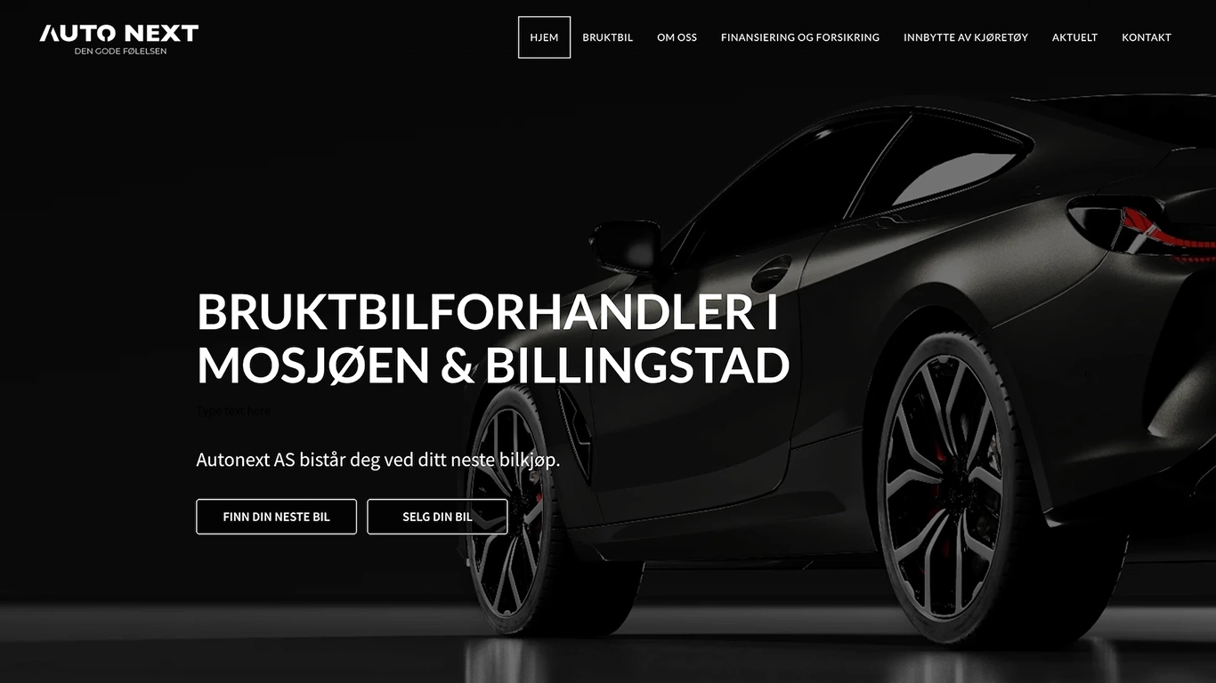 Auto Next har en mørk, dramatisk forside med bruktbil i fokus