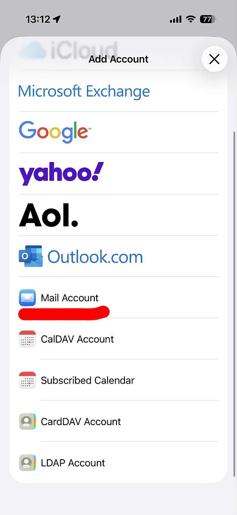 Oppsett av e-postkonto i Mail for iPhone steg 7