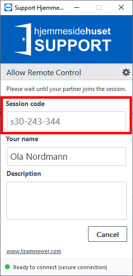 TeamViewer QuickSupport session kode