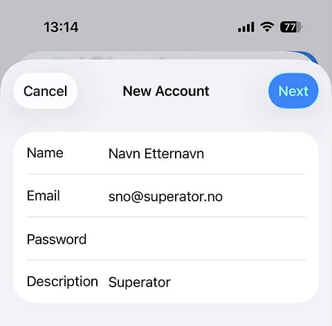 Oppsett av e-postkonto i Mail for iPhone steg 8